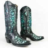 A1043 Women's Corral Black Turquoise Cobra Inlay Cowboy Boot